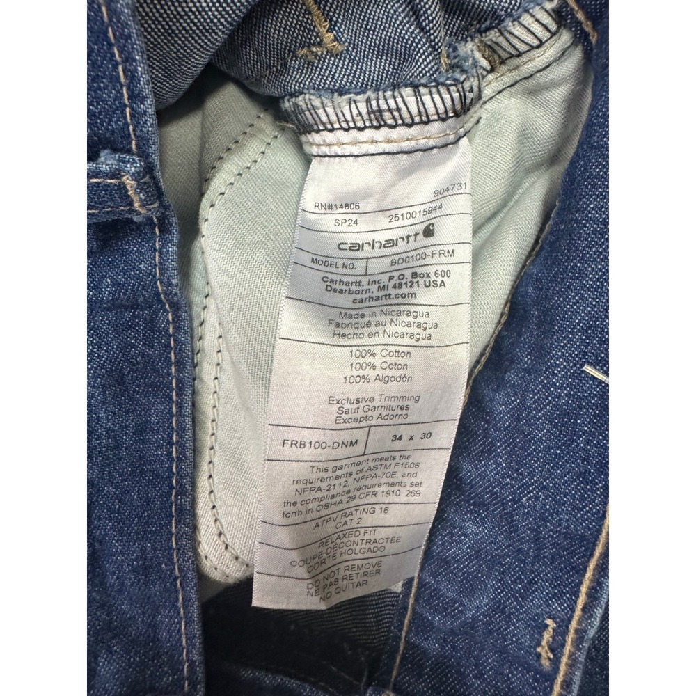 Carhartt FR Relaxed Fit Flame Resistant Work Jeans Dark Wash 34x30 BD0100-FRM - Picture 6 of 8